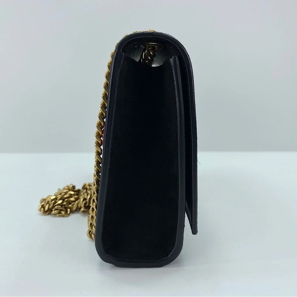 YSL Yves Saint Laurent Monogram Kate Chain Bag Black Suede Embroidered - Picture 6 of 7